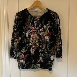 Talbots black floral cardigan